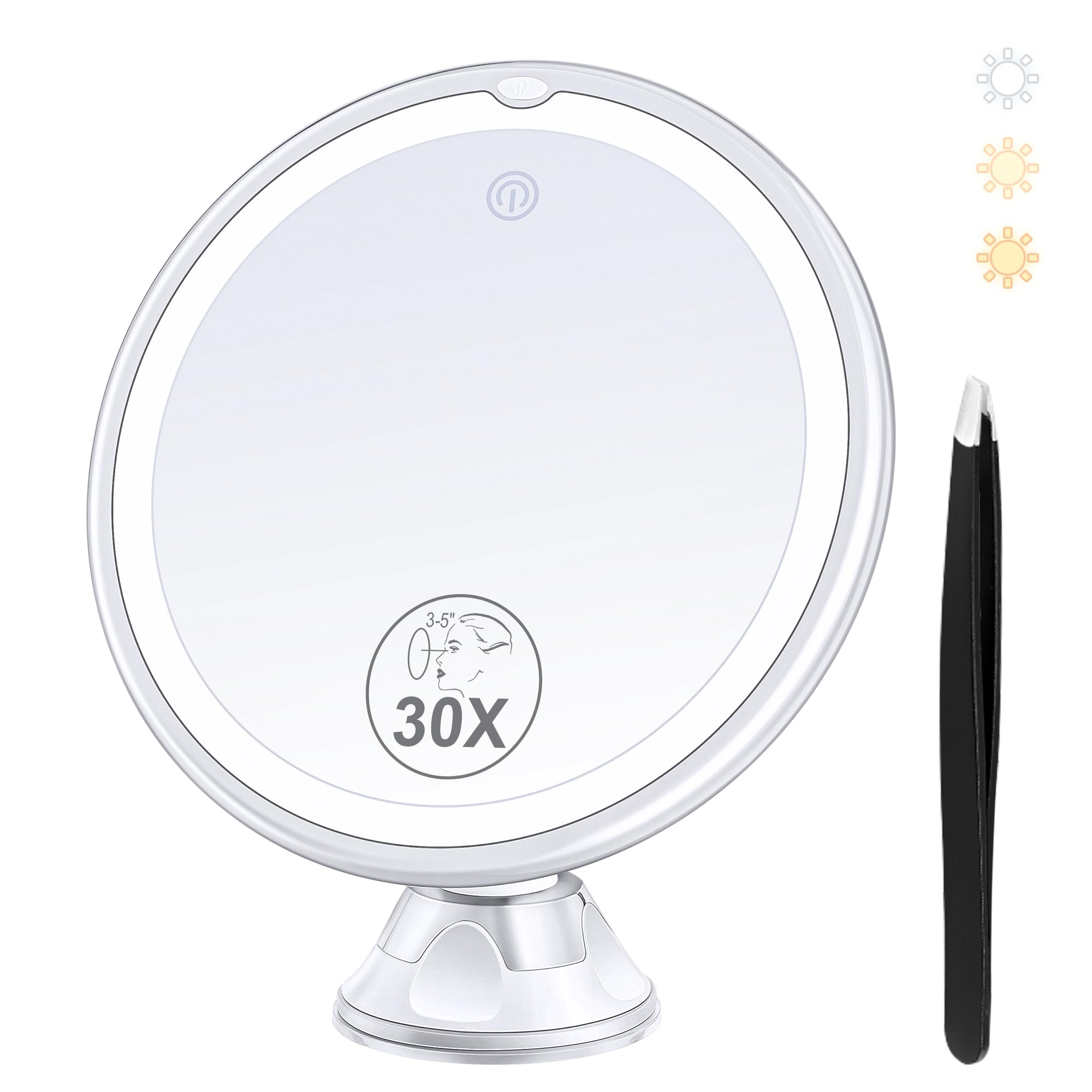 Magnifying Mirror With Light 30X, Lighted Makeup Mirror 30X For Precision Makeup, 3 Color Modes And Adjustable Brightness, 360 S