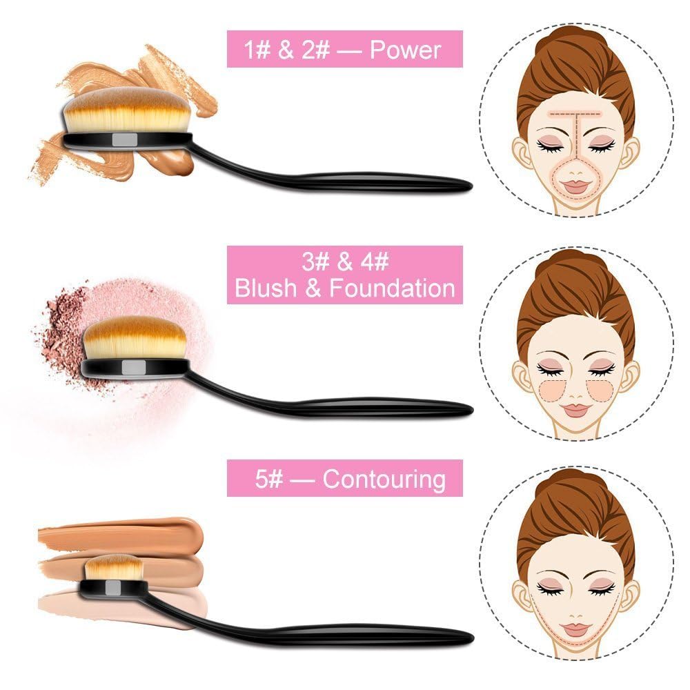 Yoseng Oval Makeup Brushes Set 10 Pcs Professional Oval Toothbrush Foundation Contour Concealer Eyeliner Blending Cosmetic Brush