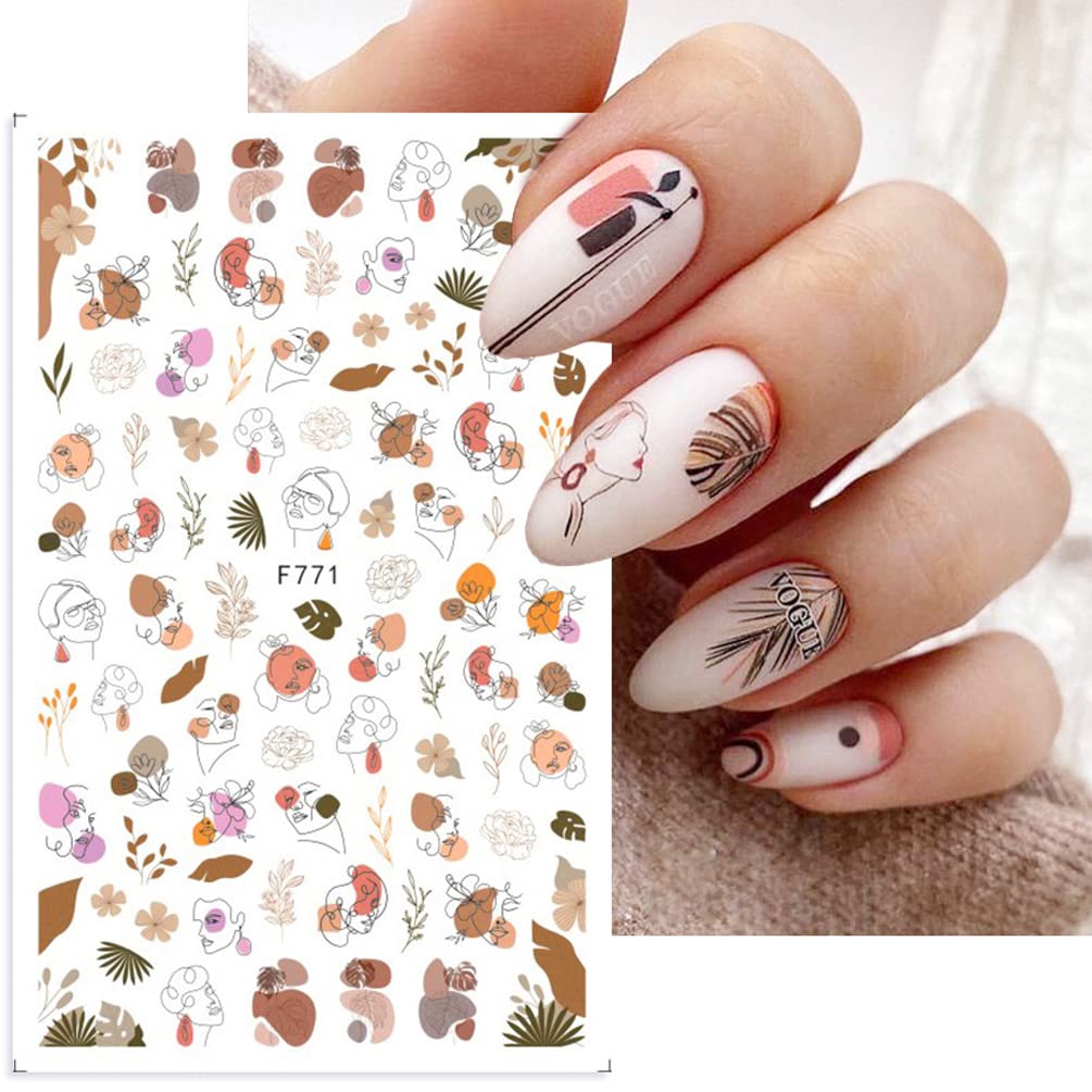 Flowers Nail Decals Art Sticker, Kingmas 10 Sheet Flowers/Feathers/Lines/Leaves Self-Adhesive Diy Nail Art Stickers Fingernails