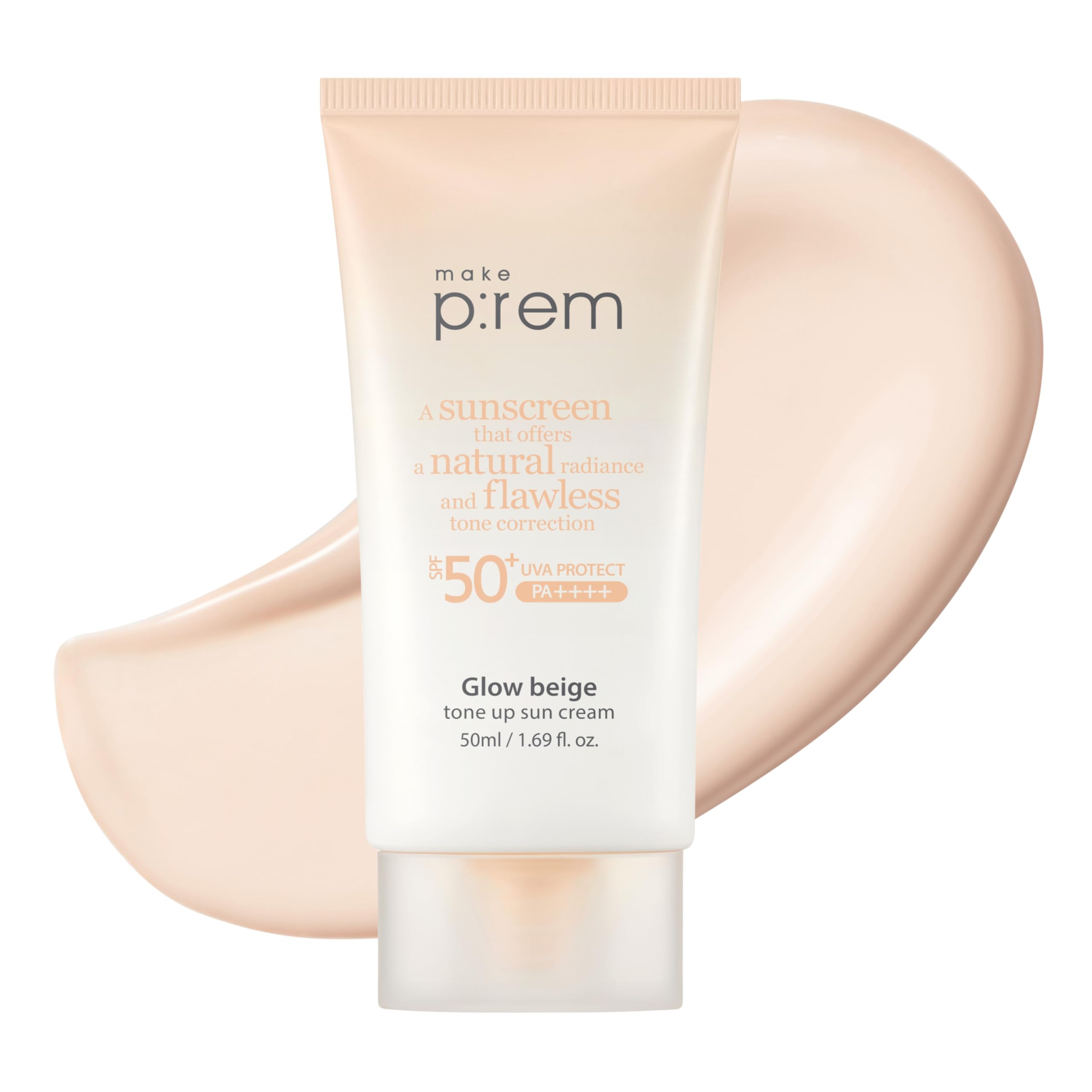 MAKE P:REM Glow Beige Tone Up Sunscreen, Foundation-Free Mineral Sunscreen, Skin Tone Correction, Lightweight, Korean Sunscreen,