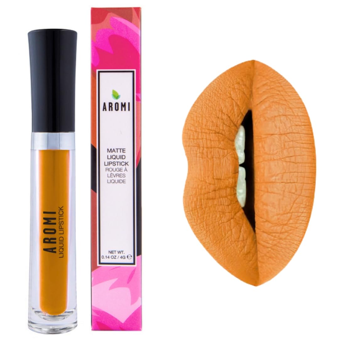 Aromi Matte Liquid Lipstick | Golden Apricot Lip Color, Long-Lasting, Smear + Smudge Proof, Waterproof, Paraben, Phthalate, + Gl