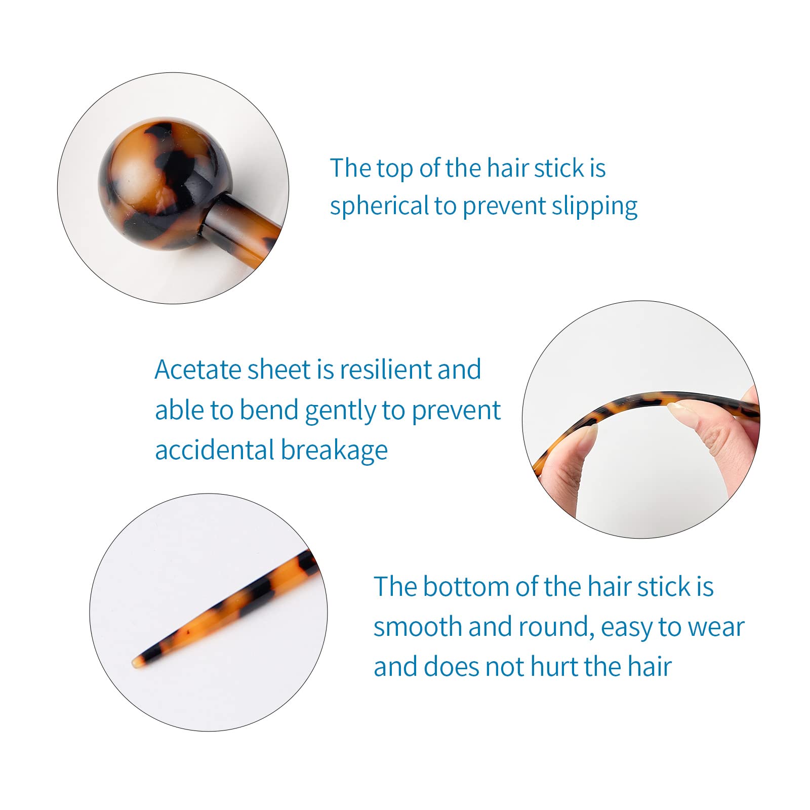Frdtluthw 7.3Inch Tortoise Shell Long Hair Sticks Acetate Hair Pin For Women Thick Long Hair(Pack Of 1)