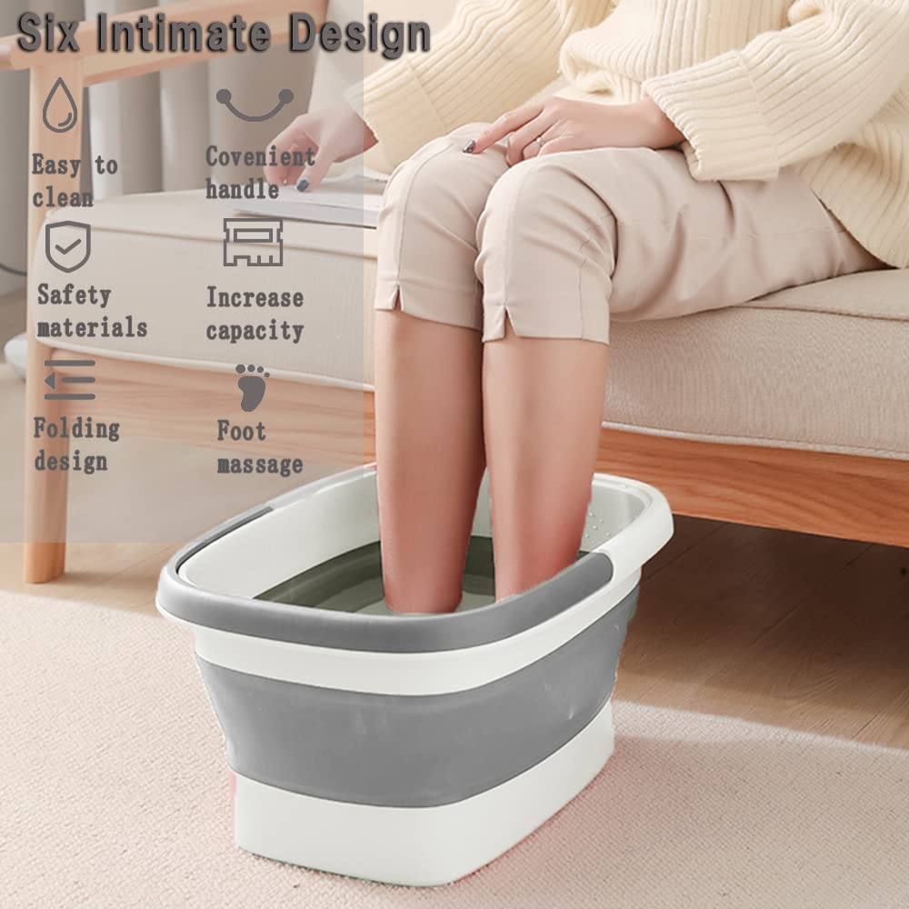 Collapsible Foot Bath Basin For Soaking Feet,Foot Soak Tub,Plastic Foot Bucket With Handles And Massage Acupoint,Foldable Laundr