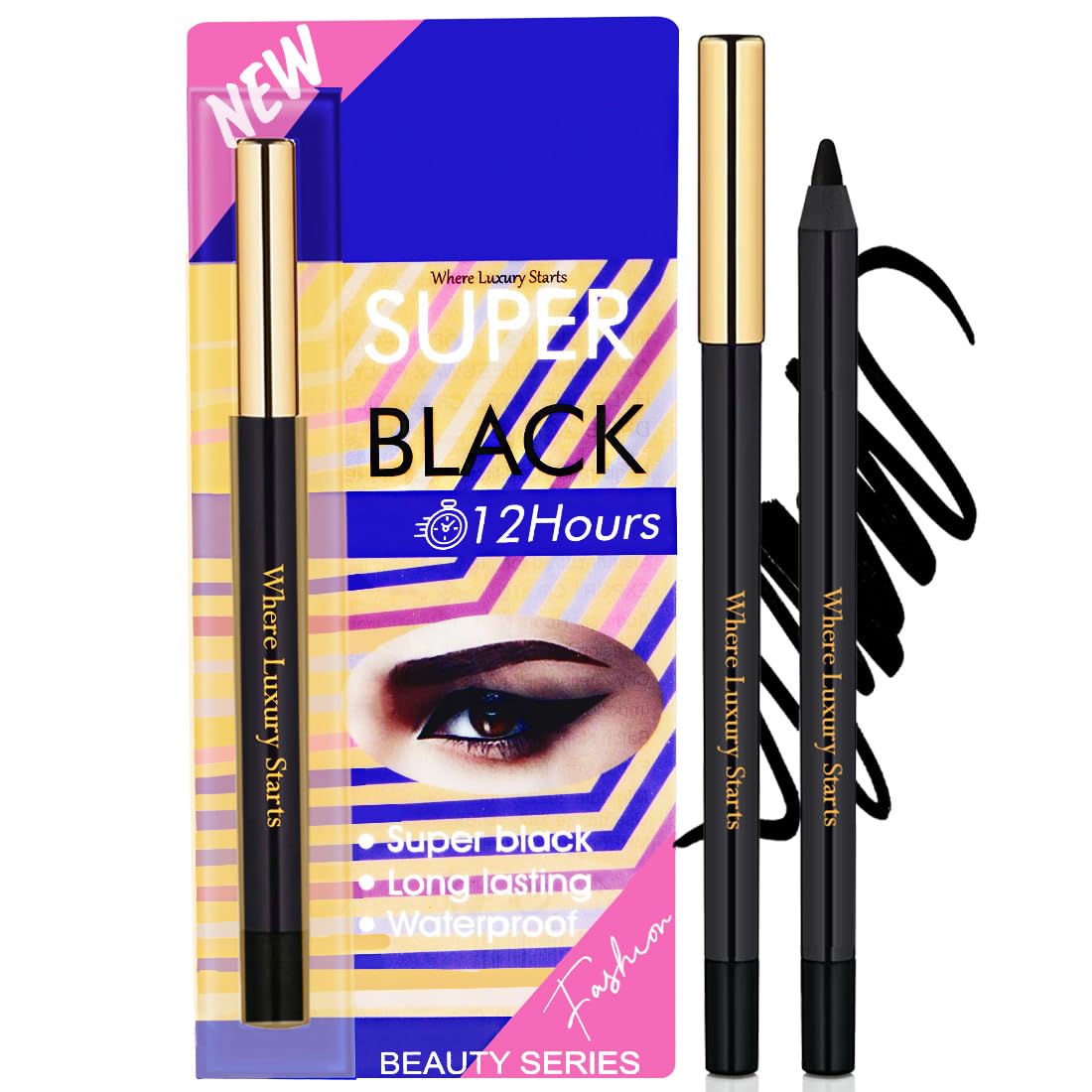 Adbeni Super Black Kajal Eyeliner 1.6G | 12 Hours Long Lasting Effect | Smudge & Waterproof | Intensely Pigmented For Bold & Dra
