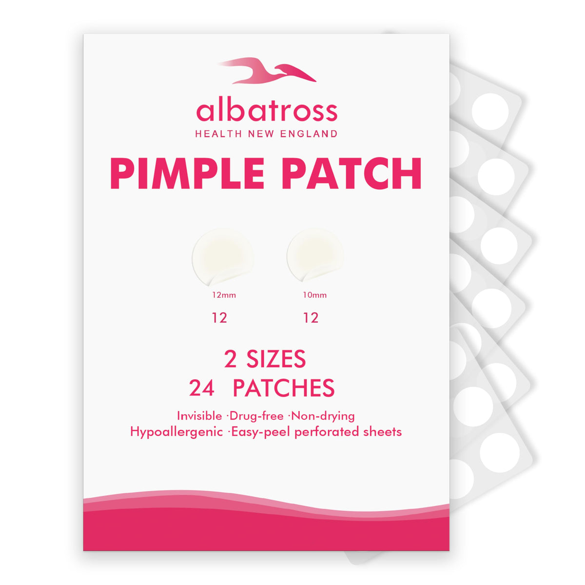 Albatross Health New England Invisible Pimple Patches for face, plain Hydrocolloid Acne Patches, Spot Dots Cover, Zit Blemish Pa