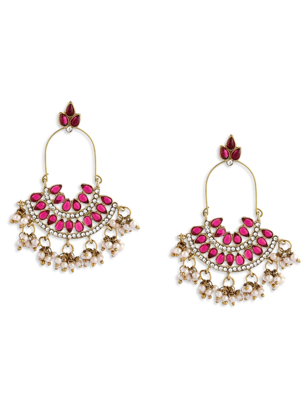 Zaveri Pearls Pink Kundan Austrian Diamonds & Beads Dangle Ethnic Earrings For Women  ZPFK1194