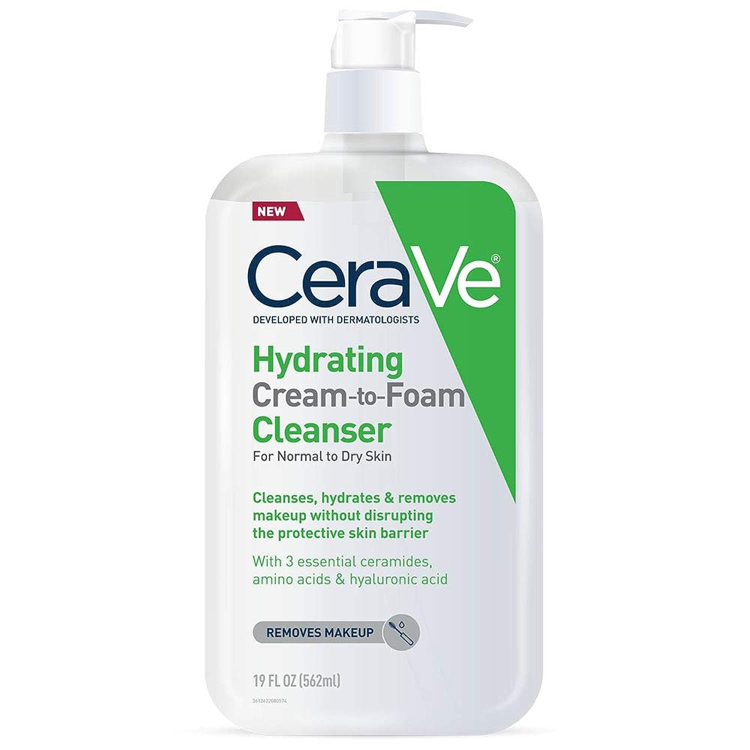 CeraVe Hydrating Cream To Foam Cleanser, Makeup Remover Face Wash For Dry Skin, Foaming Facial Cleanser With Hyaluronic Acid, No