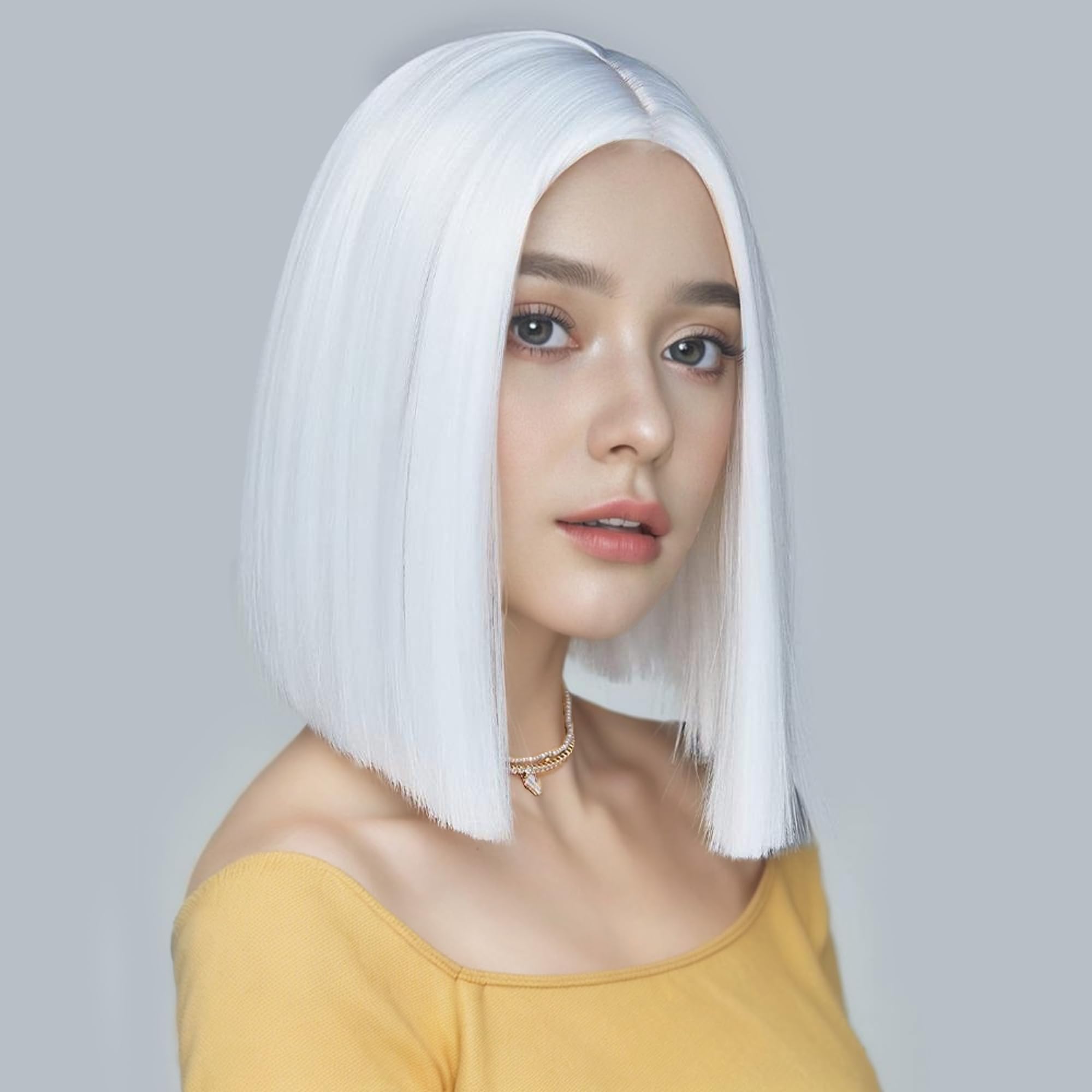 White Bob Wigs for Women Short Straight Bob Wig Shoulder Length Middle Part White Bob Wig Synthetic White Bob Wig for Halloween 