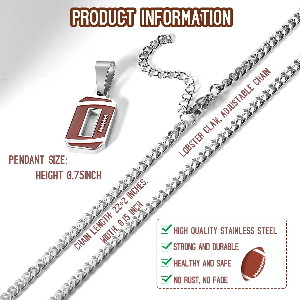 ZRAY Football Number Necklace for Men Athletes Jersey Number Necklace Silver Stainless Steel Chain 22+2inch Football Charm Penda