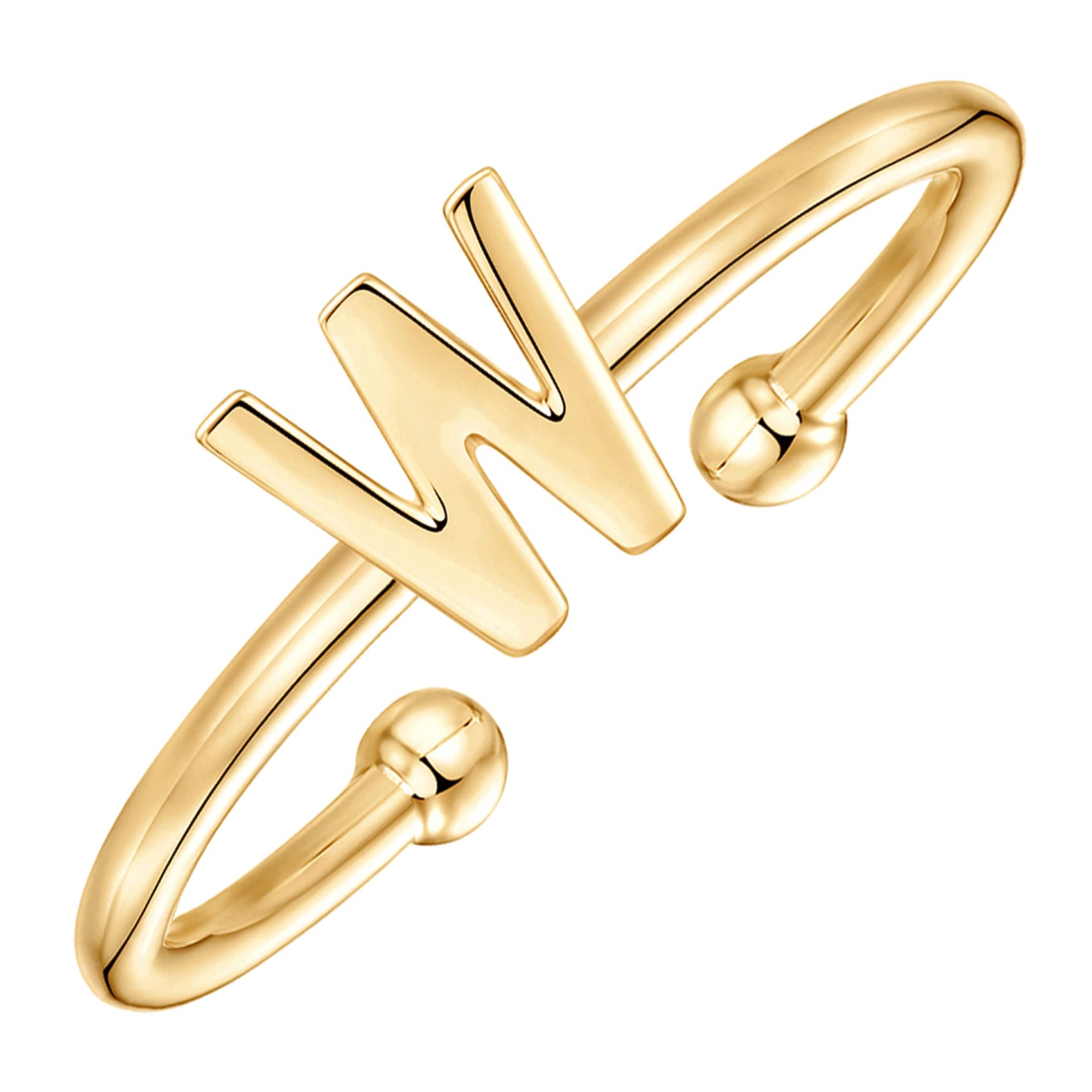 PAVOI 14K Yellow Gold Adjustable Initial W Rings - Women 's Fashion