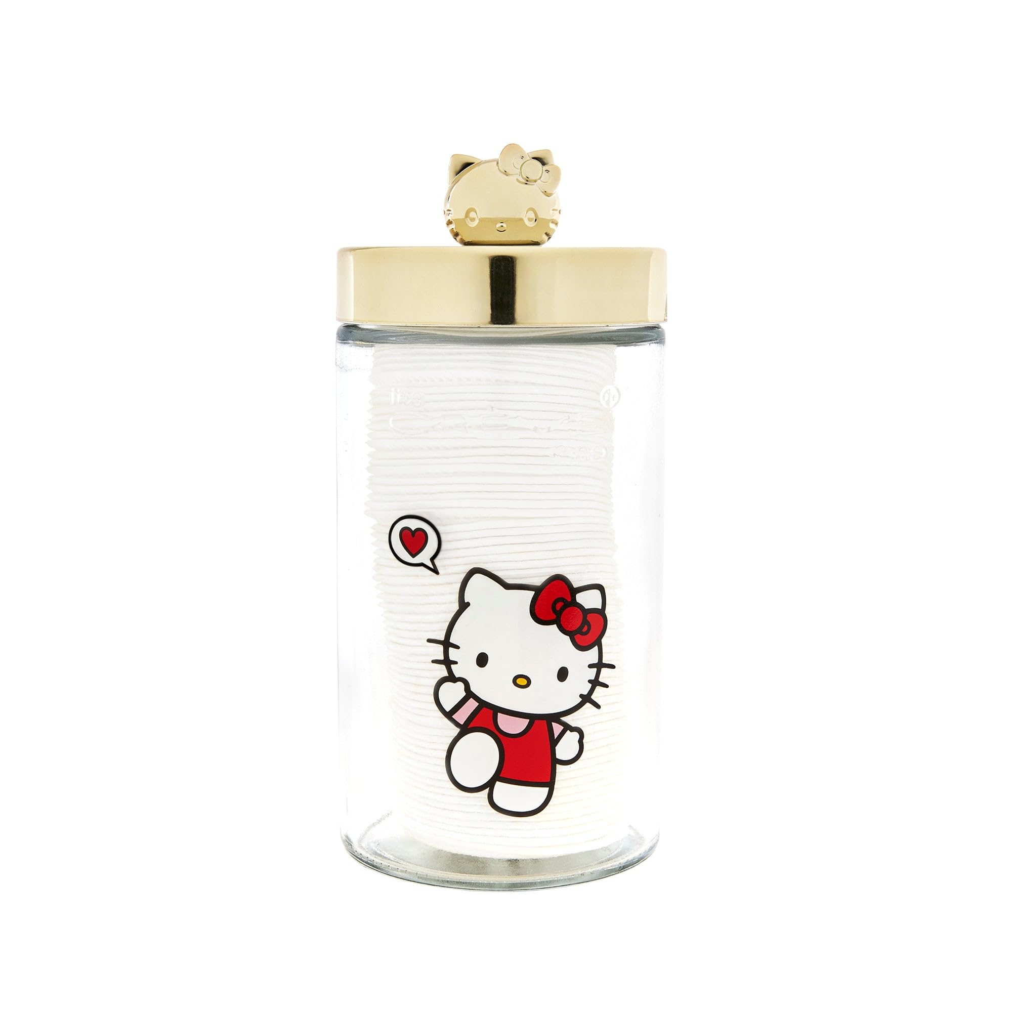The Crme Shop x Hello Kitty Chic Reusable Glass Jar with Premium Soft Cotton Pads: Gentle Absorbent Ideal for Makeup Removal Ski