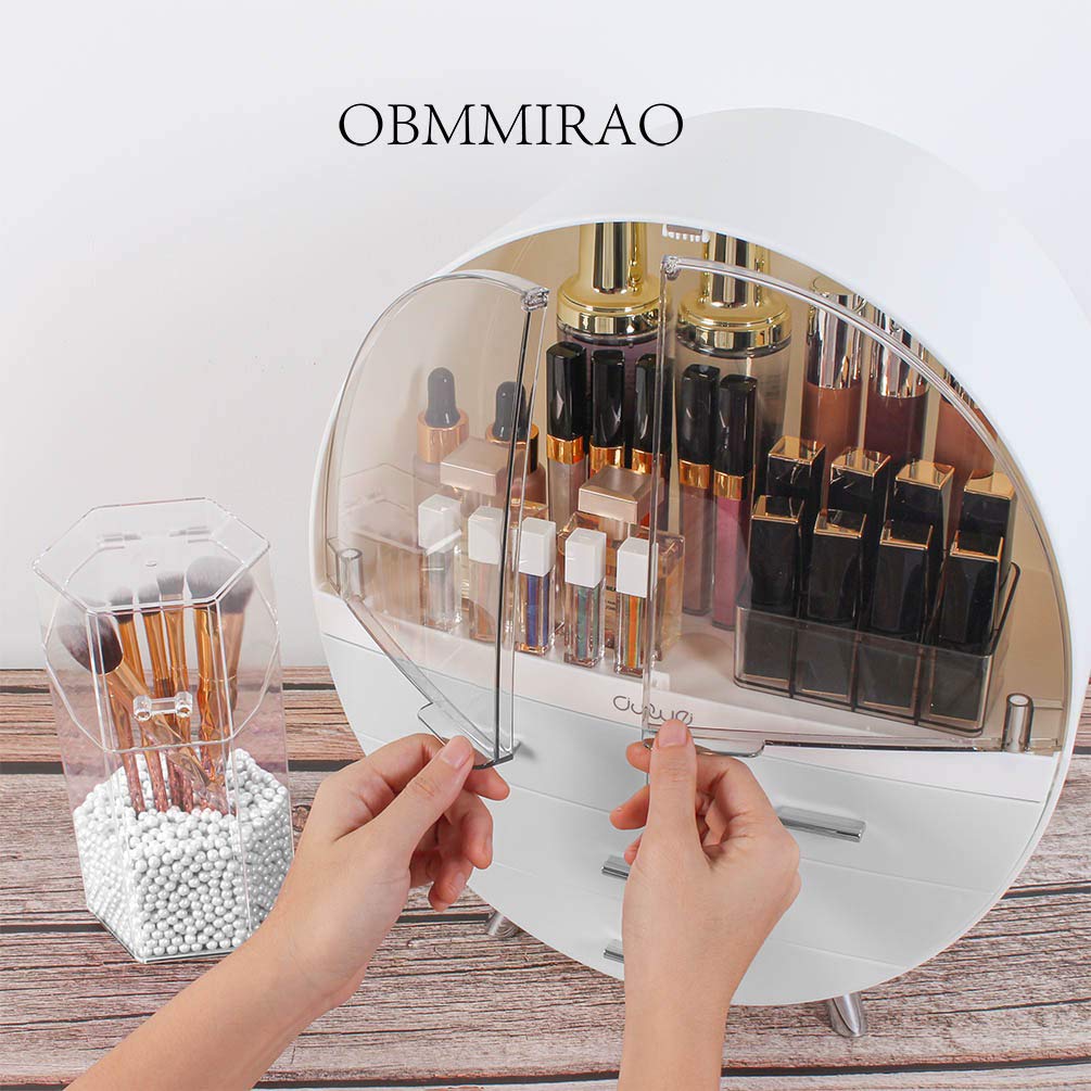 Obmmirao Elegant Dustproof Makeup Storage Organizer Box, Waterproof Large Cosmetics Organizer Storage With Drawers Skincare Cosm