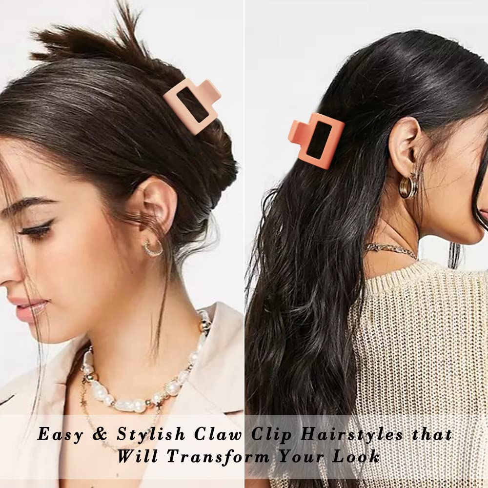 4 Pack Matte Hair Clips for Thin & Thick Hair - 2 Square Medium Claw Clips in Neutral Color (Cute for Women)