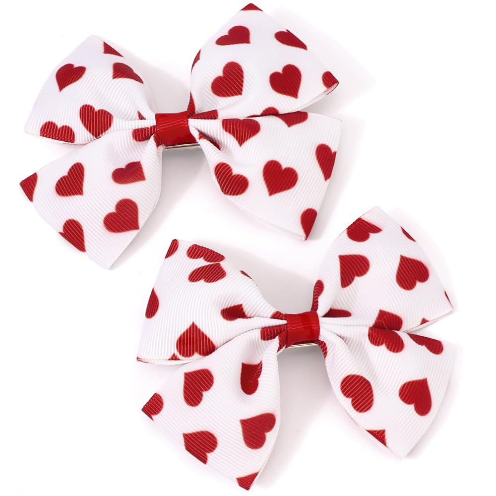 Ahoney Valentines Hair Bow Clips 3.5 Red Heart Print Hair Clips Valentines Day Hair Accessories for Girls Toddler Hair Barrettes