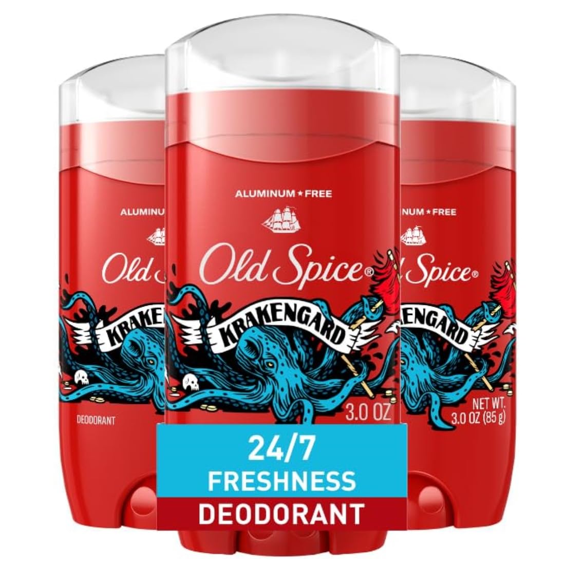 Old Spice Aluminum Free Deodorant For Men, 24/7 Odor Protection, 24/7 Freshness & Lasting Scent, Krakengard Scent, 3.0 Oz (Pack