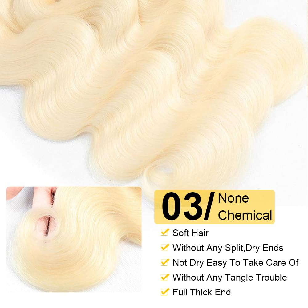 Qthair 613 Blonde Hair Bundles 8'' 10'' 12'' 300G 14A Grade Brazilian Virgin Body Wave Human Hair 3 Bundles 100% Unprocessed Vir
