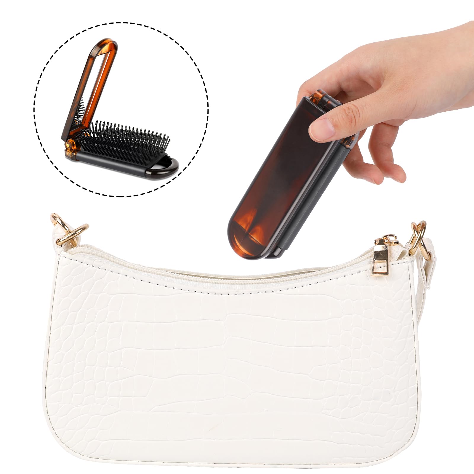 Mozeat Lens Folding Hair Brush With Mirror, Compact Travel Brush, Portable Hair Comb, Mini Hair Brush, Travel Comb For Gym, Trip
