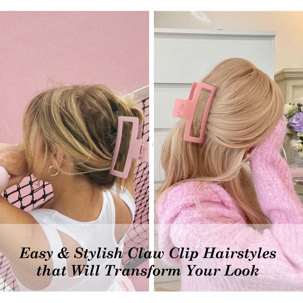 Ahoney 5 Inch Pink Hair Clips Extra Large Claw Clips Big Hair Clips For Thick Long Hair, Xl Giant Claw Clip Strong Hold Oversize