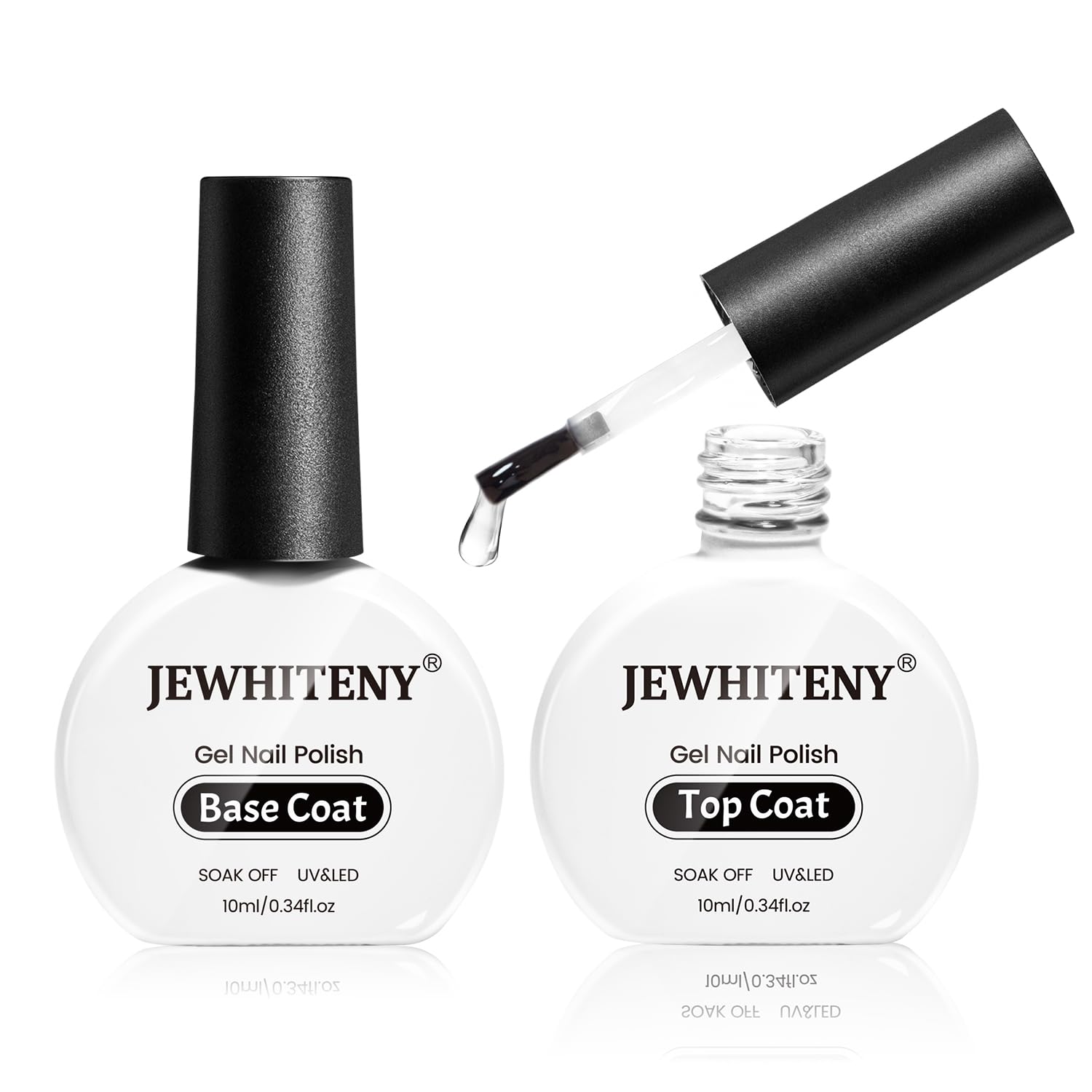 JEWHITENY 2 Bottles 10ML Gel Top Coat and Base Coat Set Gel Polish No Wipe Quick Drying Long Lasting Glossy Shine Effect DIY Nai