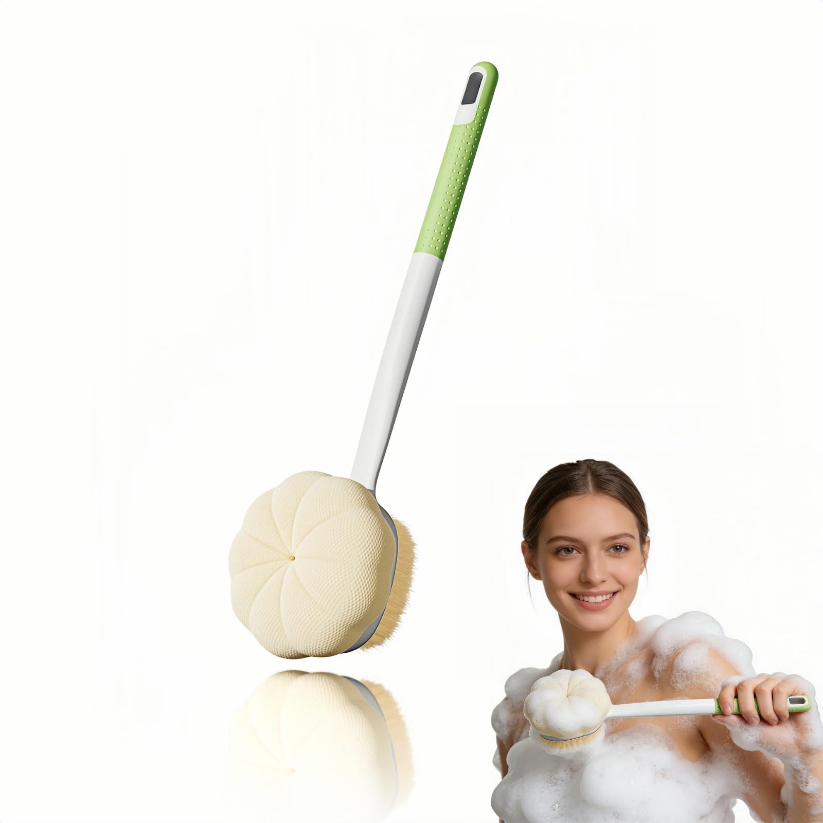 DualSided Exfoliating Shower Brush, Soft Bristles & Loofah for Back Cleaning, Long Handle Back Scrubber for Deep Cleansing, Moi