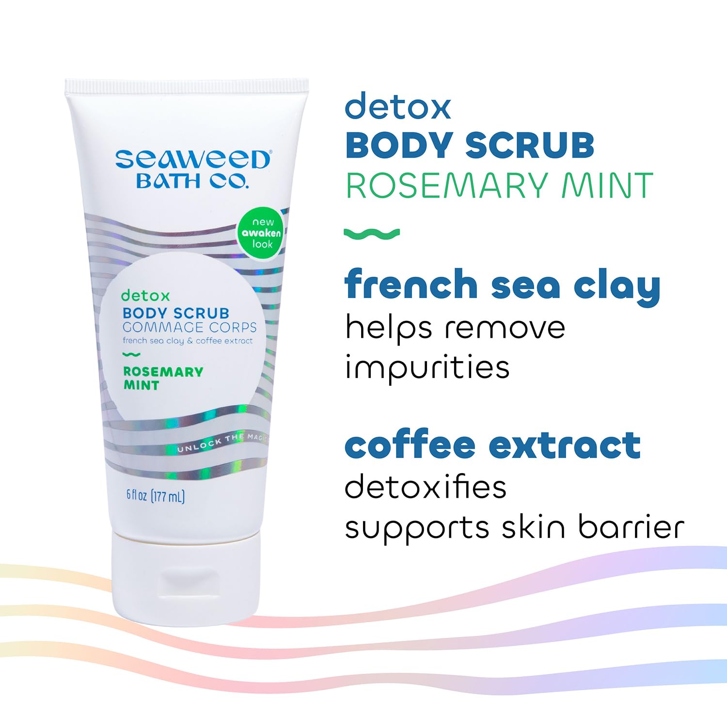 Seaweed Bath Co. Detox Body Scrub, Rosemary Mint Scent, 6 Ounce, Sustainably Harvested Seaweed, French Sea Clay, Coffee Extract