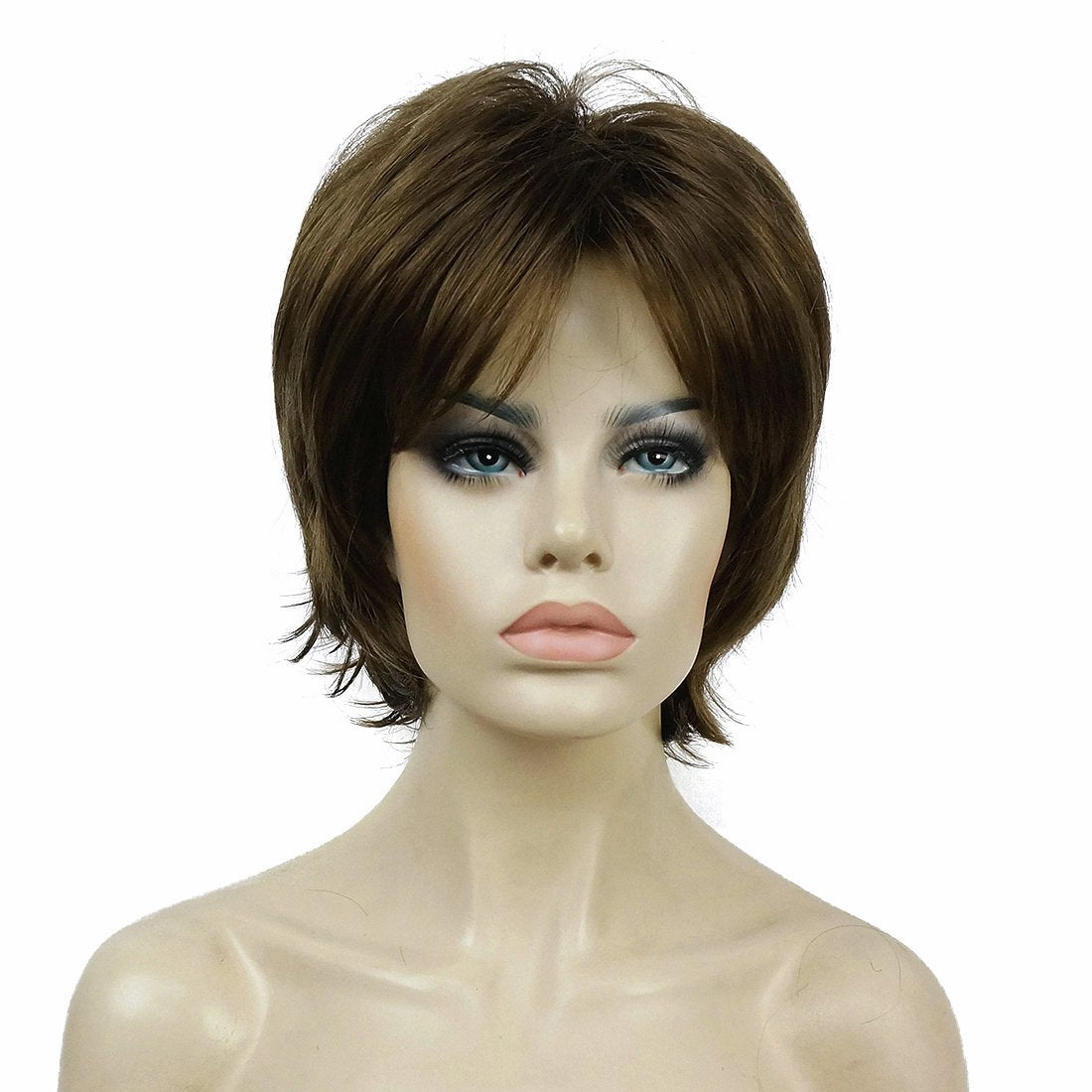 Lydell Short Layered Shaggy Wavy Full Synthetic Wigs (10 Medium Golden Brown)