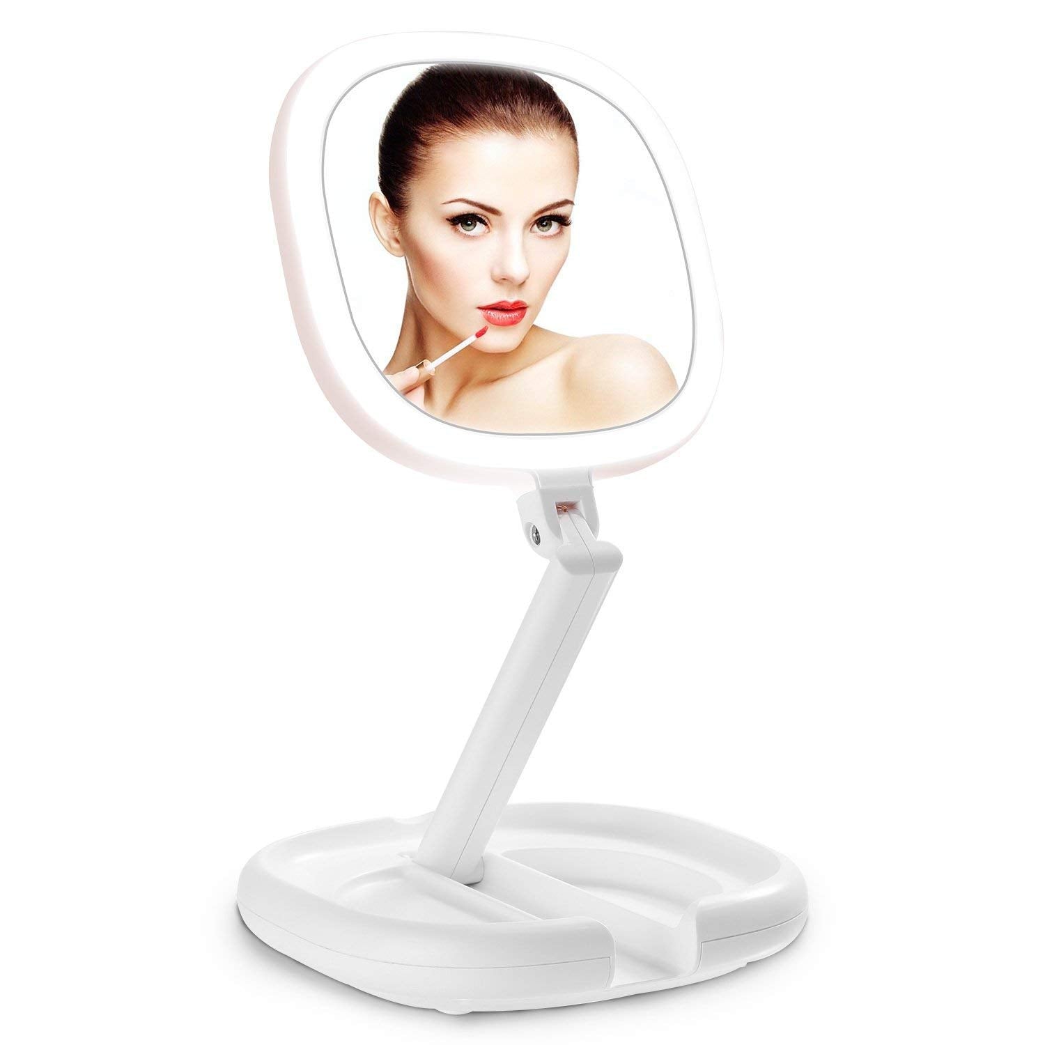 Lighted Makeup Mirror, Beautifive Vanity Mirror With Lights, Double Sided Magnifying Mirror, Brightness&Angle Adjustable, Foldin
