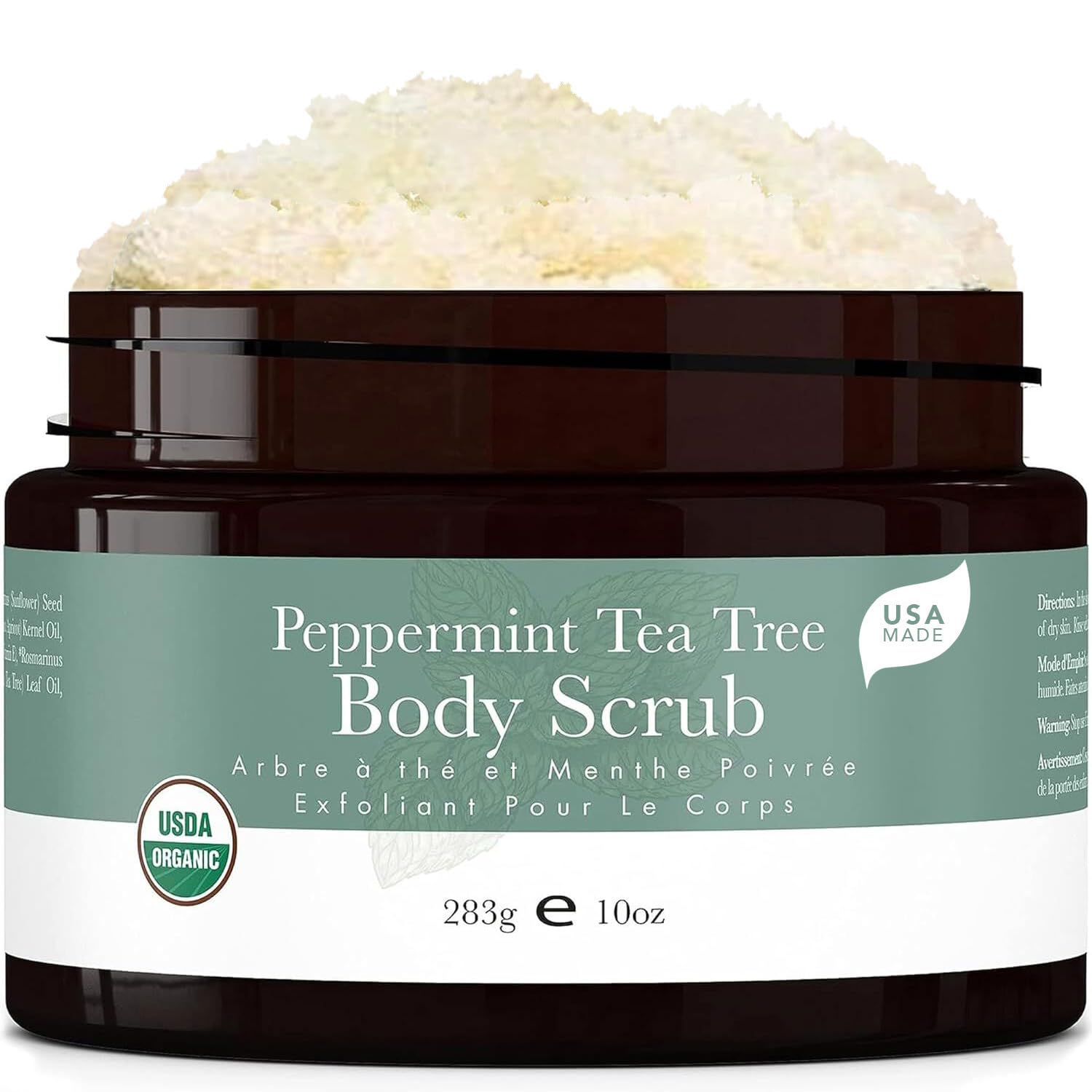 Peppermint Tea Tree Organic Body Scrub - USA Made Sugar Scrub with Natural Ingredients, Moisturizing Body & Foot Exfoliator for