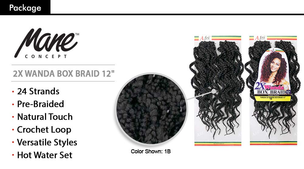 Multi Pack Deals! Mane Concept Synthetic Hair Crochet Braids 2X Wanda Box Braid 12'' (1-Pack, 1B)
