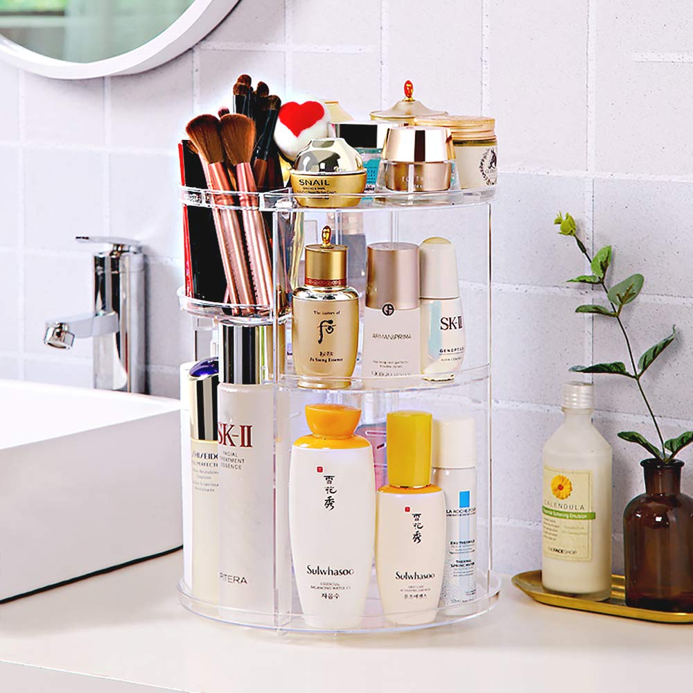 360 Rotating Makeup Organizer,Skincare Perfume Organizer,Diy Adjustable Layers Spinning Acrylic Organizers,Large Capacity Make U