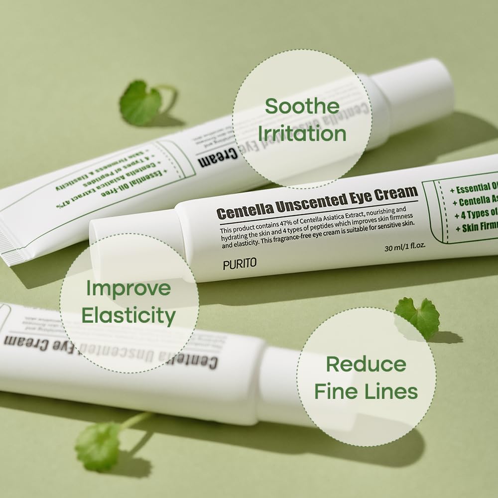 PURITO Centella Unscented Eye Cream, Korean Centella, for Sensitive Skin, Soothing, Facial Eye Cream for face, Dark Circles, Aro