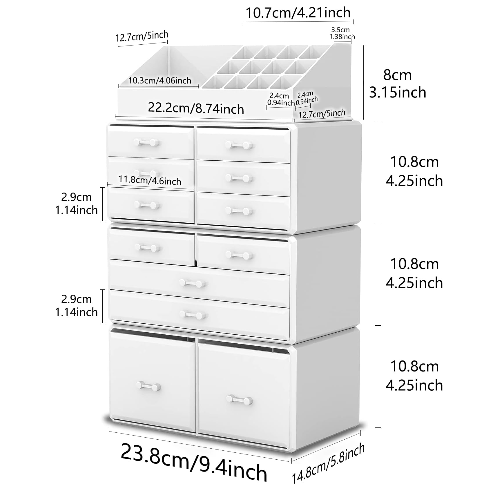 READAEER Makeup Cosmetic Organizer Storage Drawers Display Boxes Case with 12 Drawers (White)