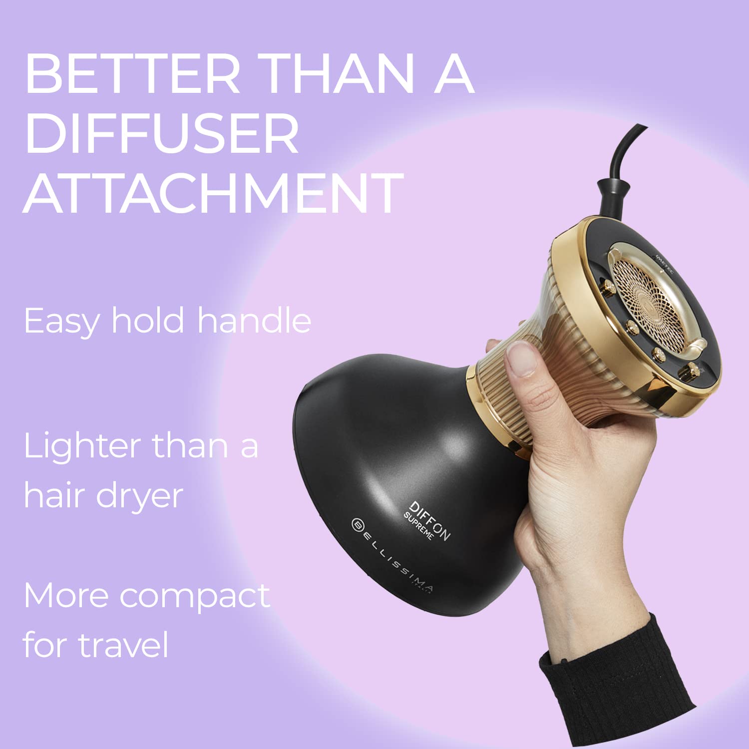 BELLISSIMA ITALIA Diffon Supreme Diffuser & Curly Hair Dryer - XL Black Ceramic, Quick Drying, Anti-Frizz Technology