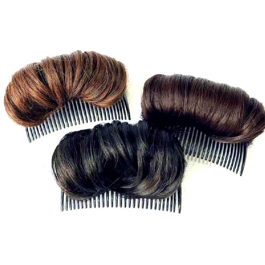 Hair Volume Base Comb with Invisible Pad Insert, Bun Maker Clip, Hair Styling Tool for Short Long Hair, Light Brown