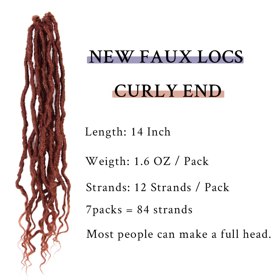 BOHOBABE 14 Inch New Faux Locs With Curly End 6 Packs Soft Locs Crochet Hair Short Natural Crochet Braids (6Packs,350#)