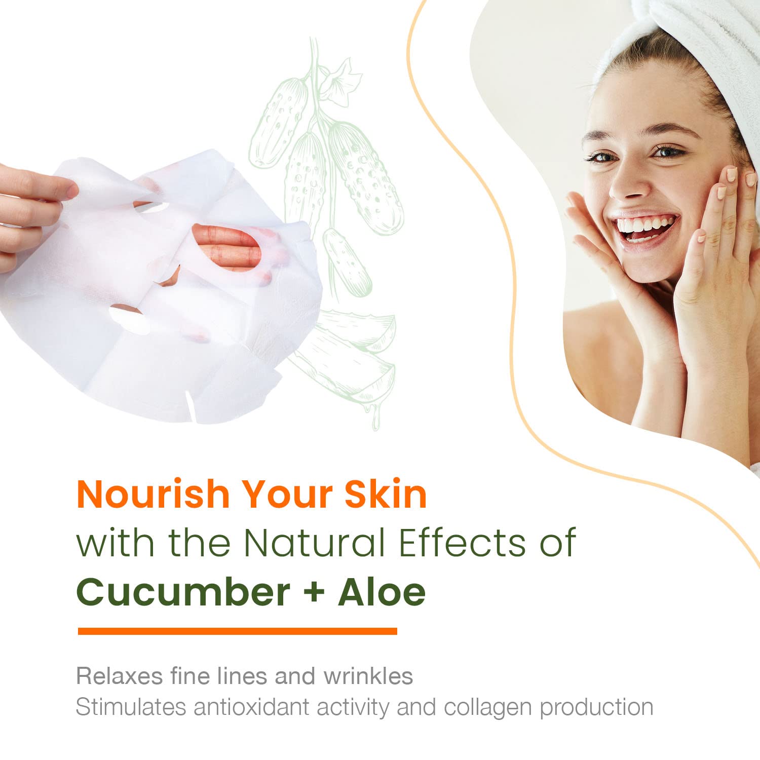 Natural Chemist Cucumber & Aloe Sheet Face Mask - Cools & Calms Stressed Skin, Reduces Puffiness, Moisturizing & Nourishing Shee