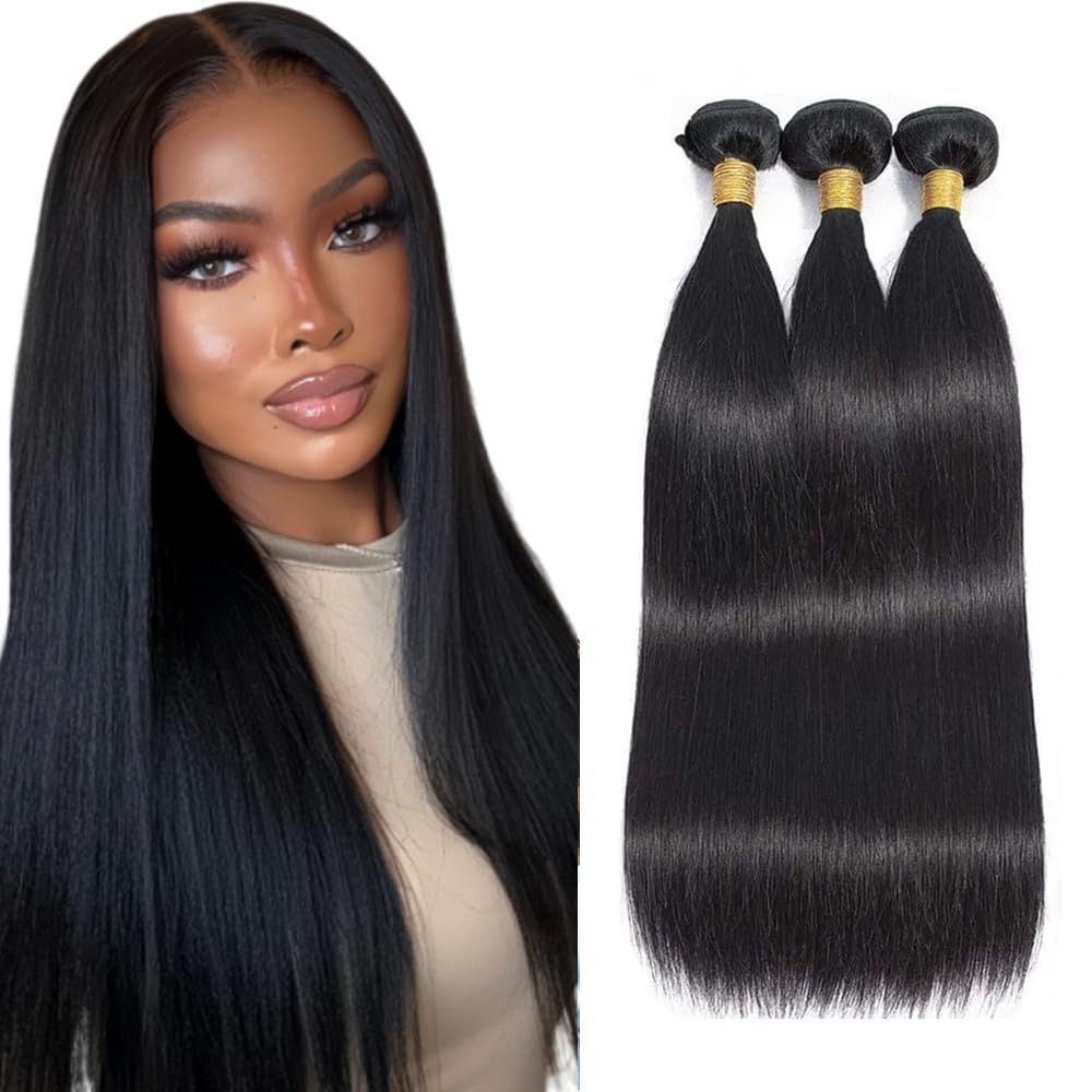 Straight Human Hair Bundles 28 30 32 Inch Color #1B Natural Black Bundles Human Hair 100/PC 3 Hair Extensions