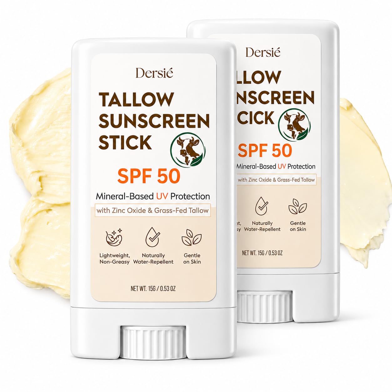 Dersie Tallow Sunscreen Stick SPF 50: Zinc Oxide Sun Balm + Whipped Tallow Moisturizer  Daily Sun Protection & Skin Barrier Rep