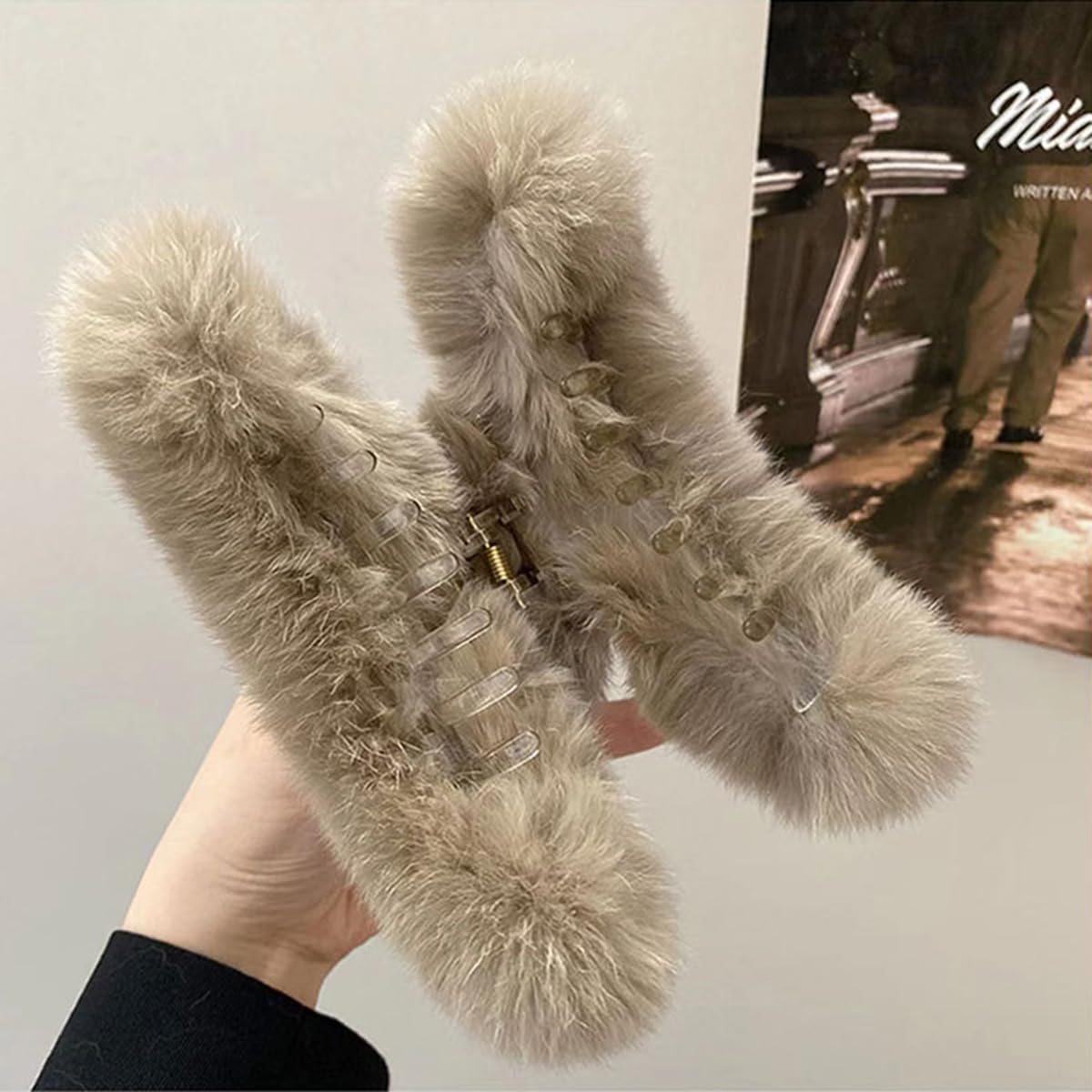 YOYLMAL Large Faux Fur Hair Claw Clip for Women, 5.1 Inches Winter Fluffy Fuzzy Hair Clips, Nonslip Strong Hold Furry Big Jaw Cl