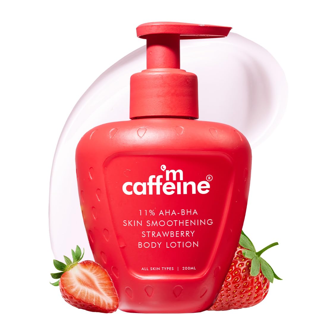 Mcaffeine 11% Aha Bha Strawberry Body Lotion For Skin Smoothening | Gently Exfoliates Dead, Dry, Even Tones Skin | 72Hr Moisturi