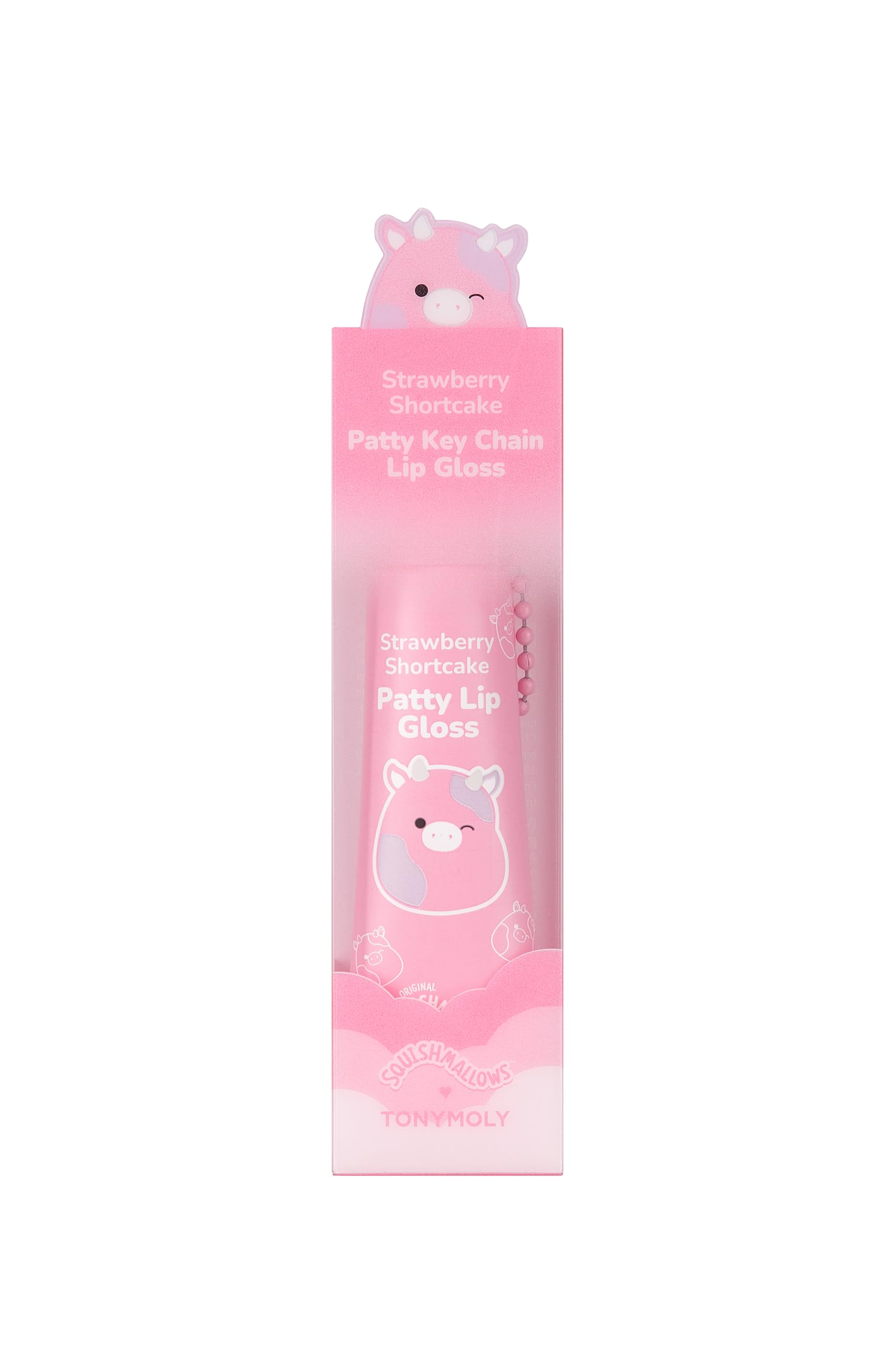 TONYMOLY x Squishmallows Patty Keychain Strawberry Shortcake Lip Gloss - Sheer Pigmented Glossy Lip Stain, Hydrating Nourishing 