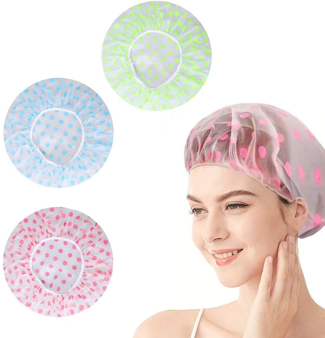 Granthues (3 Pcs) Shower Cap For Women & Men  Reusable, Hair Mask Head Cover Bathing Caps  Waterproof, Elastic FreeSize  For