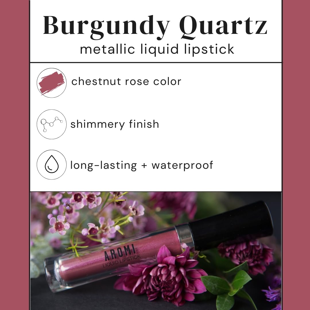 Aromi Metallic Liquid Lipstick | Chestnut Rose Lip Color With Shimmery Finish, Long-Lasting + Long Wear, Smudge Proof, Waterproo