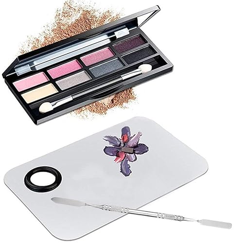 Sinen Stainless Steel Makeup Palette with Spatula Tool, 6x4 Inch, Silver - Ideal for Nail Art, Eye Shadow, and Pigment Blending