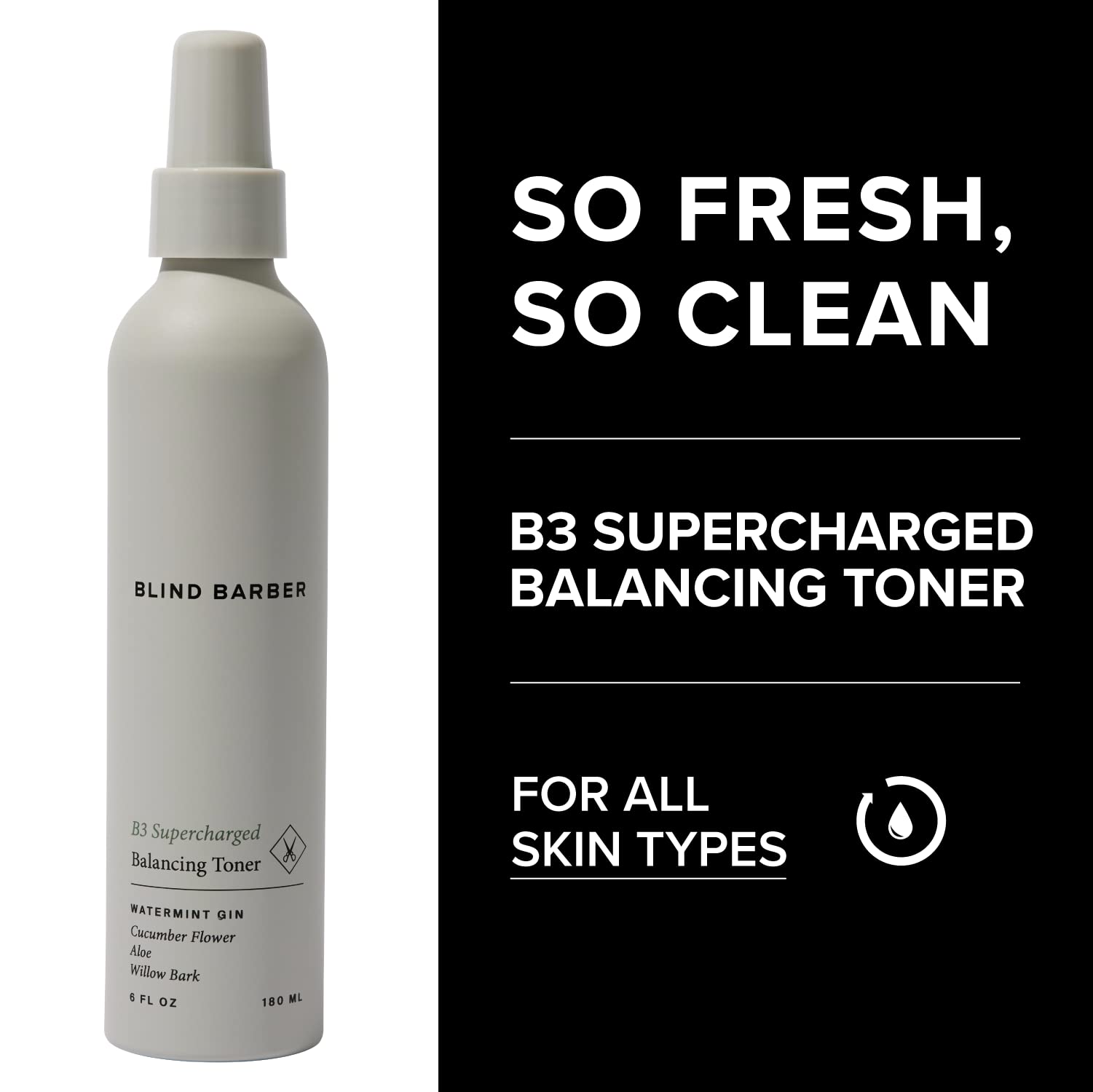 Blind Barber B3 Supercharged Balancing Toner - Mens Toner with Refreshing Minty Scent - Formulated with Cucumber, Aloe & Willow