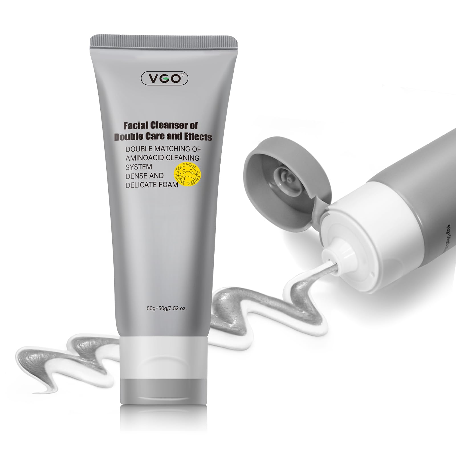 VGO Facial Cleanser, Daily Face Wash for Deep Pore Cleanser and Makeup Remover for Sensitive Oily Skin, Double Tube Design with 