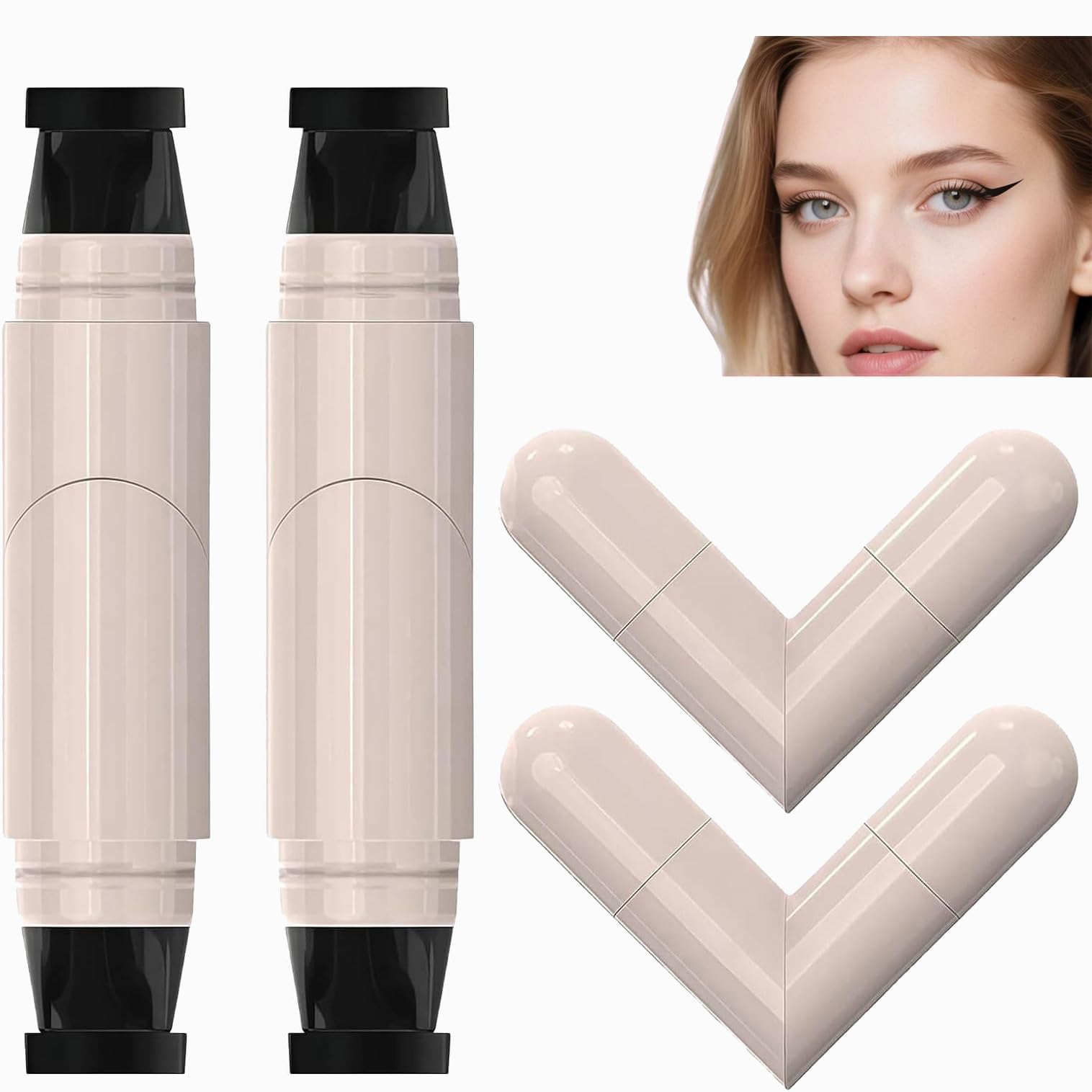 2Pcs Eyeliner Stamp, Eyeliner Pen Set With Waterproof Smudge Proof Formula, Professional Eye Liner, Easy Storage And Portability