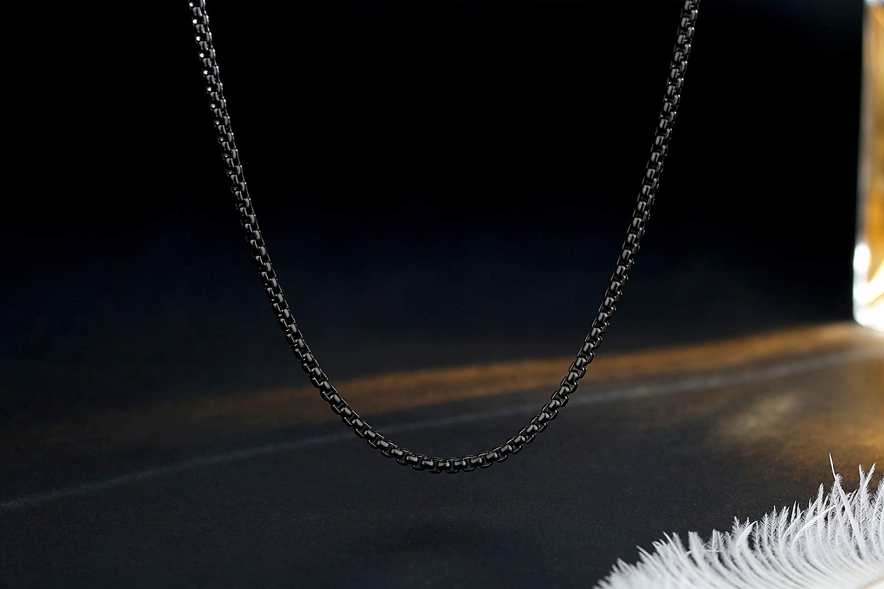 FOSIR Mens Womens Stainless Steel Black Rolo Cable Chain Necklace (3mm, 28 Inches)