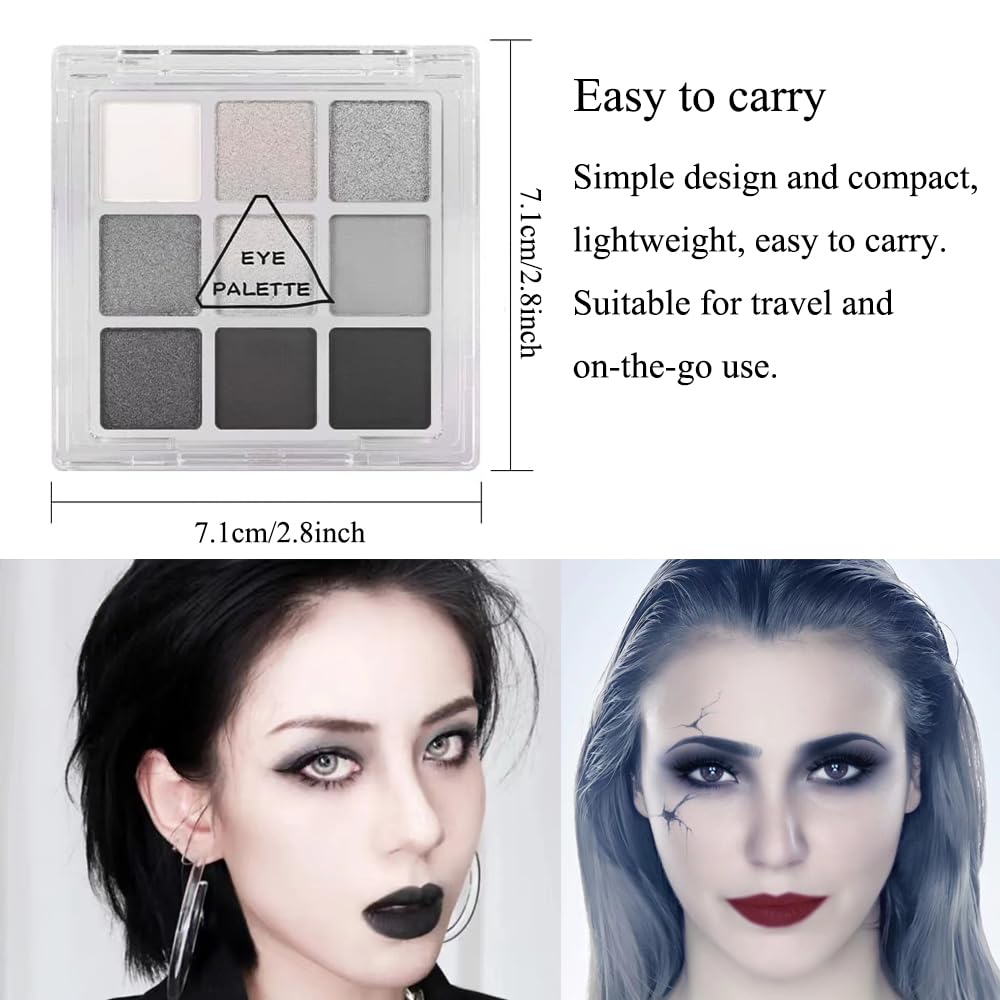 Yeweian Black Smokey Eyeshadow Palette, Eye Black Makeup, 9 Colors Black Silver Gray White Eyeshadow Makeup Palette, Waterproof