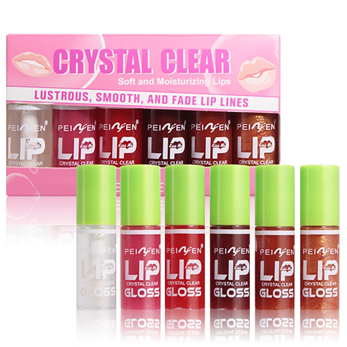 6 Color Lip Oil, Big Brush Head Hydrating Lip Glow Oil, Shiny Transparent Tinted Plumping Lip Oil, Nourishing & Non-sticky Long 